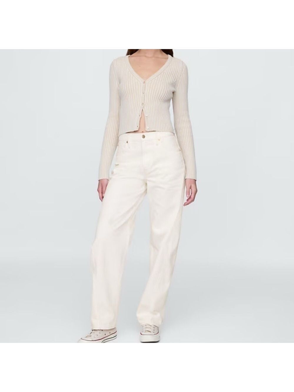 Gap Barrel High-Rise White Denim Beachy BoHo Horseshoe Jeans 33/16R Relaxed